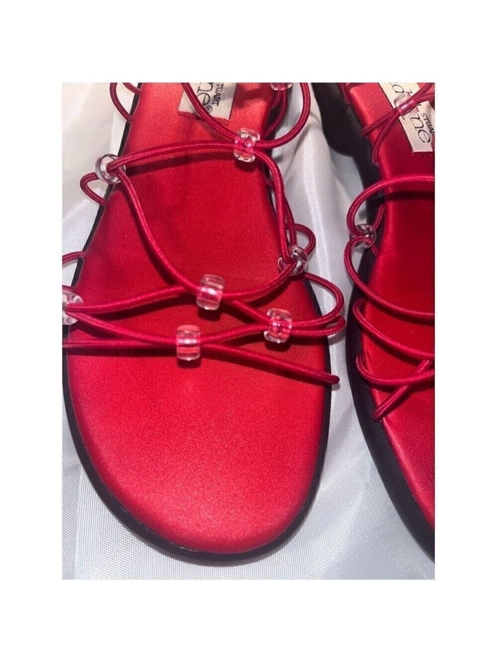 Madeline Stuart Red Sandal strings clear beads size 7 1/2